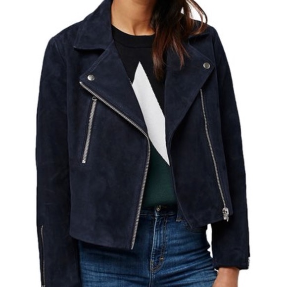 Topshop Jackets & Blazers - Topshop Julia Suede Navy Jacket